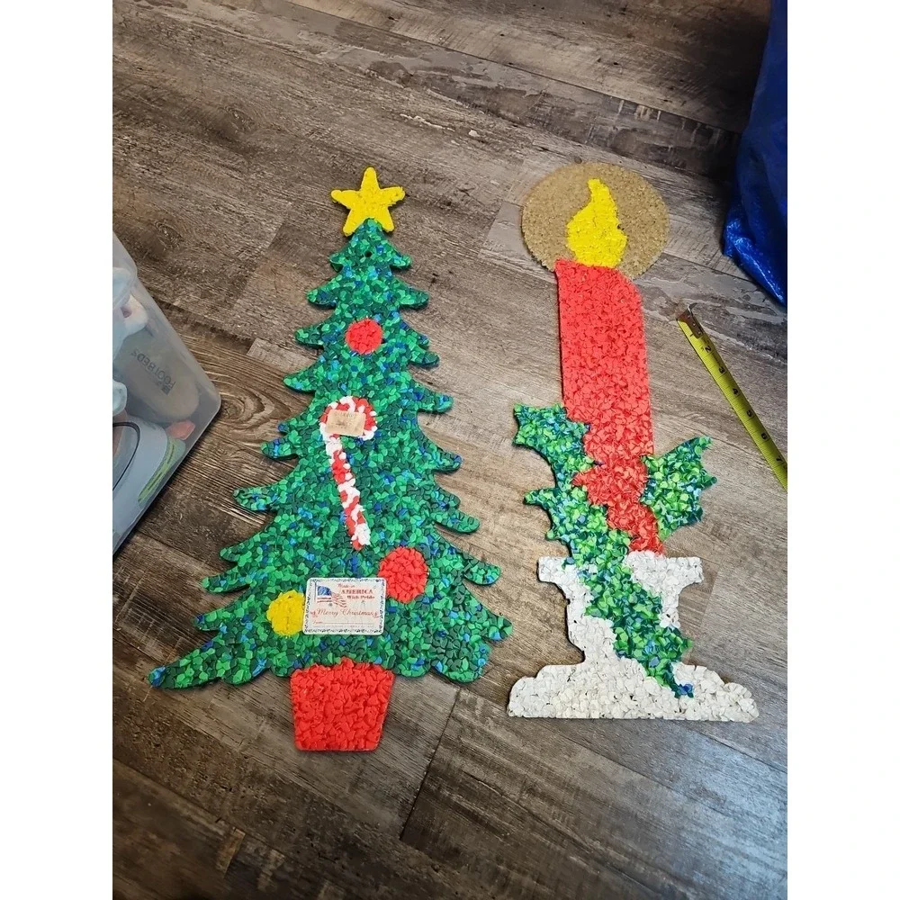 Vtg POPCORN ART Melted Plastic Christmas  TREE Decoration 24